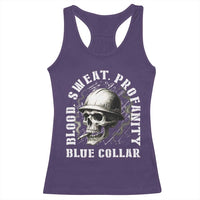 Skull Smoking Racerback Tank Top Blood Sweat Profanity Blue Collar - Wonder Print Shop