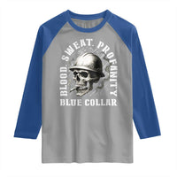 Skull Smoking Raglan Shirt Blood Sweat Profanity Blue Collar - Wonder Print Shop