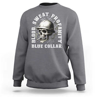 Skull Smoking Sweatshirt Blood Sweat Profanity Blue Collar - Wonder Print Shop