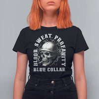 Skull Smoking T Shirt For Women Blood Sweat Profanity Blue Collar - Wonder Print Shop