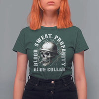 Skull Smoking T Shirt For Women Blood Sweat Profanity Blue Collar - Wonder Print Shop