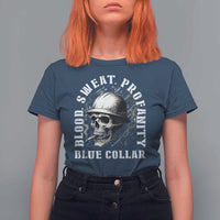 Skull Smoking T Shirt For Women Blood Sweat Profanity Blue Collar - Wonder Print Shop