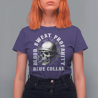 Skull Smoking T Shirt For Women Blood Sweat Profanity Blue Collar - Wonder Print Shop