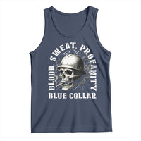 Skull Smoking Tank Top Blood Sweat Profanity Blue Collar - Wonder Print Shop