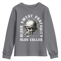 Skull Smoking Youth Sweatshirt Blood Sweat Profanity Blue Collar - Wonder Print Shop