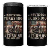 Route Highway 66 Turn 100 I Turn 50 4 in 1 Can Cooler Tumbler Vintage 1976 Road Sign American Freedom Motorcycle Rider 50th Birthday Gift
