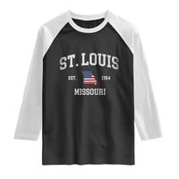 St. Louis Missouri MO Raglan Shirt Vintage American Flag Missouri State
