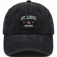 St. Louis Missouri MO Washed Cotton Baseball Cap Vintage American Flag Missouri State