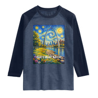 Gateway Arch National Park Van Gogh Style Starry Night Raglan Shirt St Louis Missouri Travel Souvenir Gift
