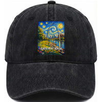Gateway Arch National Park Van Gogh Style Starry Night Washed Cotton Baseball Cap St Louis Missouri Travel Souvenir Gift