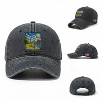 Gateway Arch National Park Van Gogh Style Starry Night Washed Cotton Baseball Cap St Louis Missouri Travel Souvenir Gift