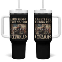 Route Highway 66 Turns 100 I Turn 80 Tumbler With Handle Vintage 1946 American Freedom Motorcycle Lover 80th Birthday Gift