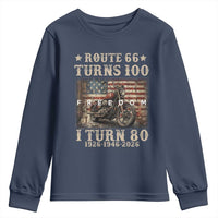 Route Highway 66 Turns 100 I Turn 80 Youth Sweatshirt Vintage 1946 American Freedom Motorcycle Lover 80th Birthday Gift
