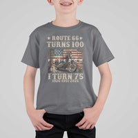 Route Highway 66 Turns 100 I Turn 75 T Shirt For Kid Vintage 1951 American Freedom Motorcycle Lover 75th Birthday Gift