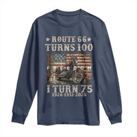 Route Highway 66 Turns 100 I Turn 75 Long Sleeve Shirt Vintage 1951 American Freedom Motorcycle Lover 75th Birthday Gift