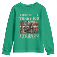 Route Highway 66 Turns 100 I Turn 70 Youth Sweatshirt Vintage 1956 American Freedom Motorcycle Lover 70th Birthday Gift