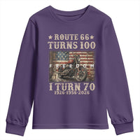 Route Highway 66 Turns 100 I Turn 70 Youth Sweatshirt Vintage 1956 American Freedom Motorcycle Lover 70th Birthday Gift