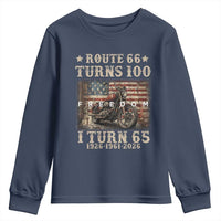 Route Highway 66 Turns 100 I Turn 65 Youth Sweatshirt Vintage 1961 American Freedom Motorcycle Lover 65th Birthday Gift