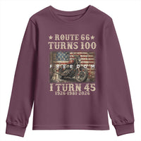 Route Highway 66 Turns 100 I Turn 45 Youth Sweatshirt Vintage 1981 American Freedom Motorcycle Lover 45th Birthday Gift