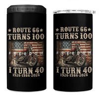 Route Highway 66 Turns 100 I Turn 40 4 in 1 Can Cooler Tumbler Vintage 1986 American Freedom Motorcycle Lover 40th Birthday Gift