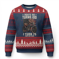 Route Highway 66 Turns 100 I Turn 75 Ugly Christmas Sweater Vintage 1951 American Classic V-Twin Motorcycle Lover 75th Birthday Gift