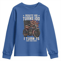 Route Highway 66 Turns 100 I Turn 75 Youth Sweatshirt Vintage 1951 American Classic V-Twin Motorcycle Lover 75th Birthday Gift
