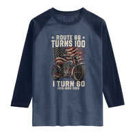 Route Highway 66 Turns 100 I Turn 60 Raglan Shirt Vintage 1966 American Classic V-Twin Motorcycle Lover 60th Birthday Gift