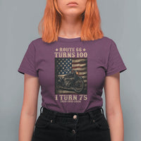 Route Highway 66 Turns 100 I Turn 75 T Shirt For Women Vintage 1951 American Motorcycle Lover 75th Birthday Gift