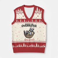 Funny Easter Raccoon Bunny V-Neck Knit Sweater Vest Bunnies Are Overrated Stay Feral