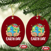 Cute Earth with Floral Earth Day Ceramic Ornament