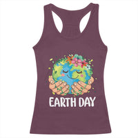 Cute Earth with Floral Earth Day Racerback Tank Top