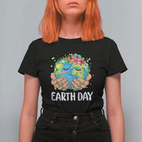 Cute Earth with Floral Earth Day T Shirt For Women