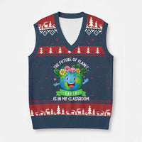 The Future Of Planet Is In My Classroom V-Neck Knit Sweater Vest Cute Earth with Floral Earth Day