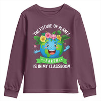 The Future Of Planet Is In My Classroom Youth Sweatshirt Cute Earth with Floral Earth Day