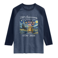 USA 250th Anniversary Raglan Shirt Liberty Bell 1776–2026 Patriotic American Flag Starry Night
