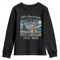 USA 250th Anniversary Youth Sweatshirt Patriotic Liberty Bell 1776 2026 American Flag Starry Night
