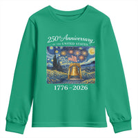 USA 250th Anniversary Youth Sweatshirt Patriotic Liberty Bell 1776 2026 American Flag Starry Night