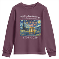 USA 250th Anniversary Youth Sweatshirt Patriotic Liberty Bell 1776 2026 American Flag Starry Night