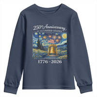 USA 250th Anniversary Youth Sweatshirt Patriotic Liberty Bell 1776 2026 American Flag Starry Night