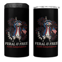 Feral and Free Funny Raccoon 4th of July 4 in 1 Can Cooler Tumbler USA 250 Years Freedom Independence Anniversary Gift