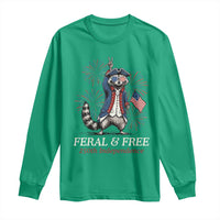 Feral & Free Funny Raccoon 4th of July Long Sleeve Shirt USA 250 Years Freedom Independence Anniversary Gift