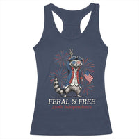 Feral & Free Funny Raccoon 4th of July Racerback Tank Top USA 250 Years Freedom Independence Anniversary Gift
