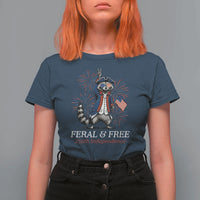 Feral & Free Funny Raccoon 4th of July T Shirt For Women USA 250 Years Freedom Independence Anniversary Gift