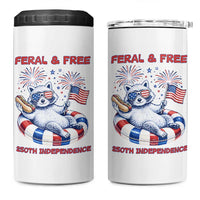 Feral and Free Funny Raccoon 4th of July 4 in 1 Can Cooler Tumbler 250 Years Of Freedom
