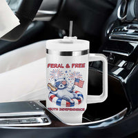 Feral and Free Funny Raccoon 4th of July Tumbler With Handle 250 Years Of Freedom
