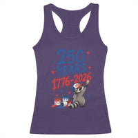 250th Anniversary USA Racerback Tank Top Patriotic Raccoon 4th of July American Flag