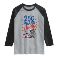 250th Anniversary USA Raglan Shirt Patriotic Raccoon American Flag 4th of July