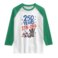 250th Anniversary USA Raglan Shirt Patriotic Raccoon American Flag 4th of July
