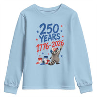 250th Anniversary USA Youth Sweatshirt Patriotic Raccoon 4th of July American Flag