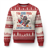 Y'all were Feral But I Low Key Love You Ugly Christmas Sweater Raccoon Cute Teacher 4th of July